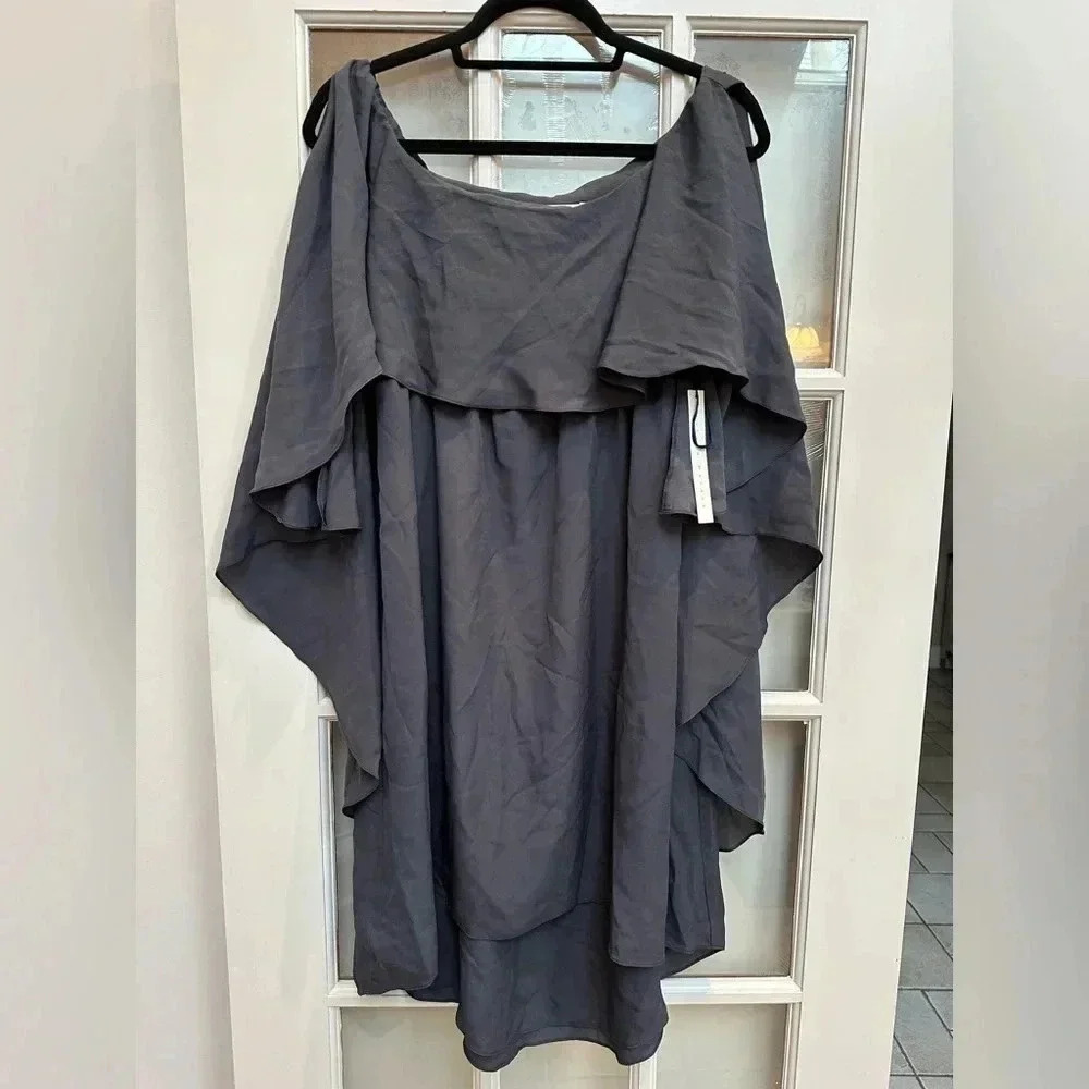Susana Monaco Smokey Blue Silk Cold Shoulder Draped Dress Size 4 NWT